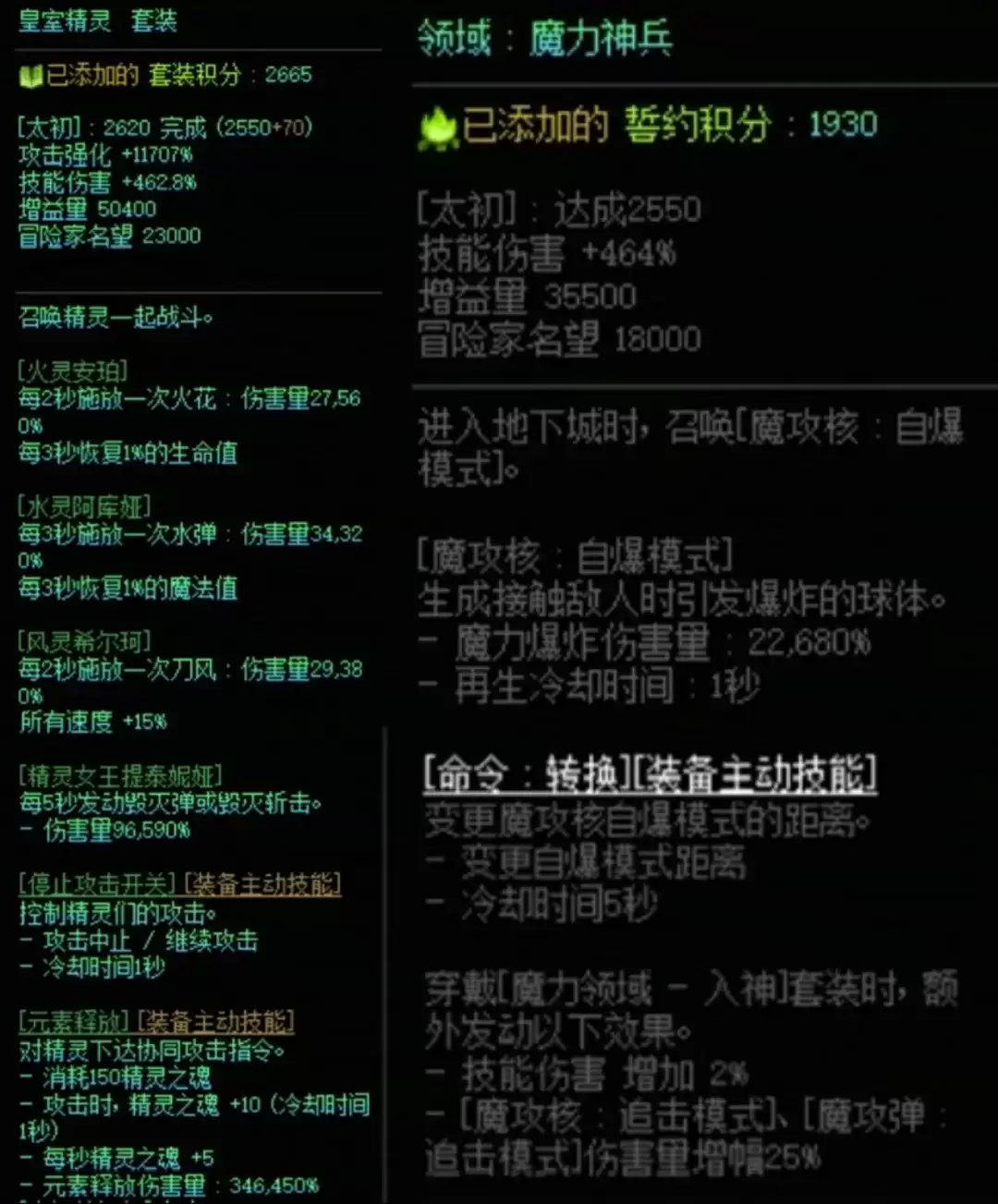 DNF精灵套加魔力搭配属性全览