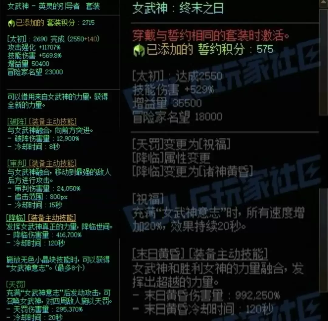 DNF女武神与女武神左搭配属性一览