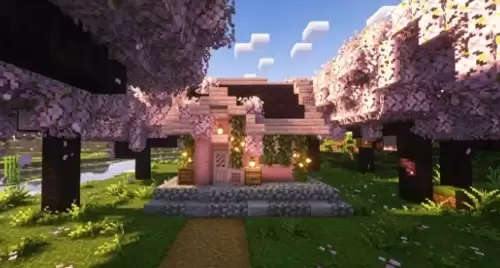我的世界简单樱花小屋建造教学