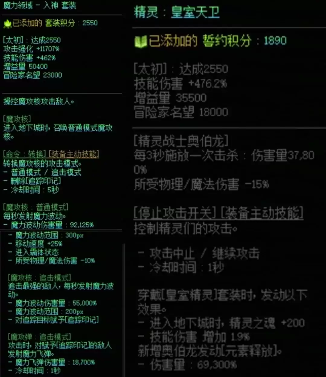 DNF魔力套加精灵搭配属性全览