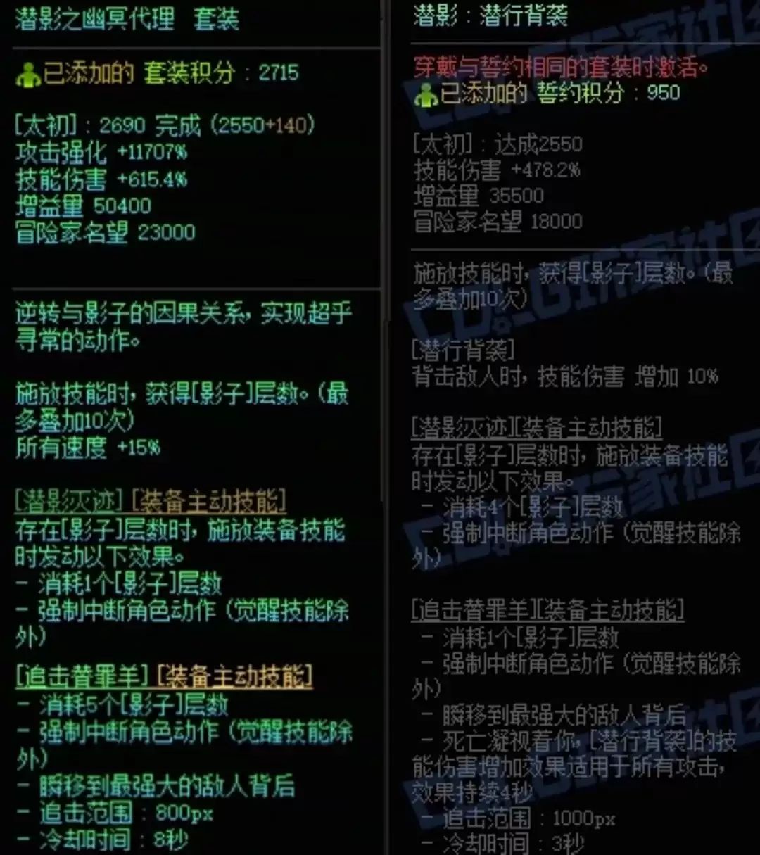 DNF潜影暗袭加潜影暗袭左搭配属性一览