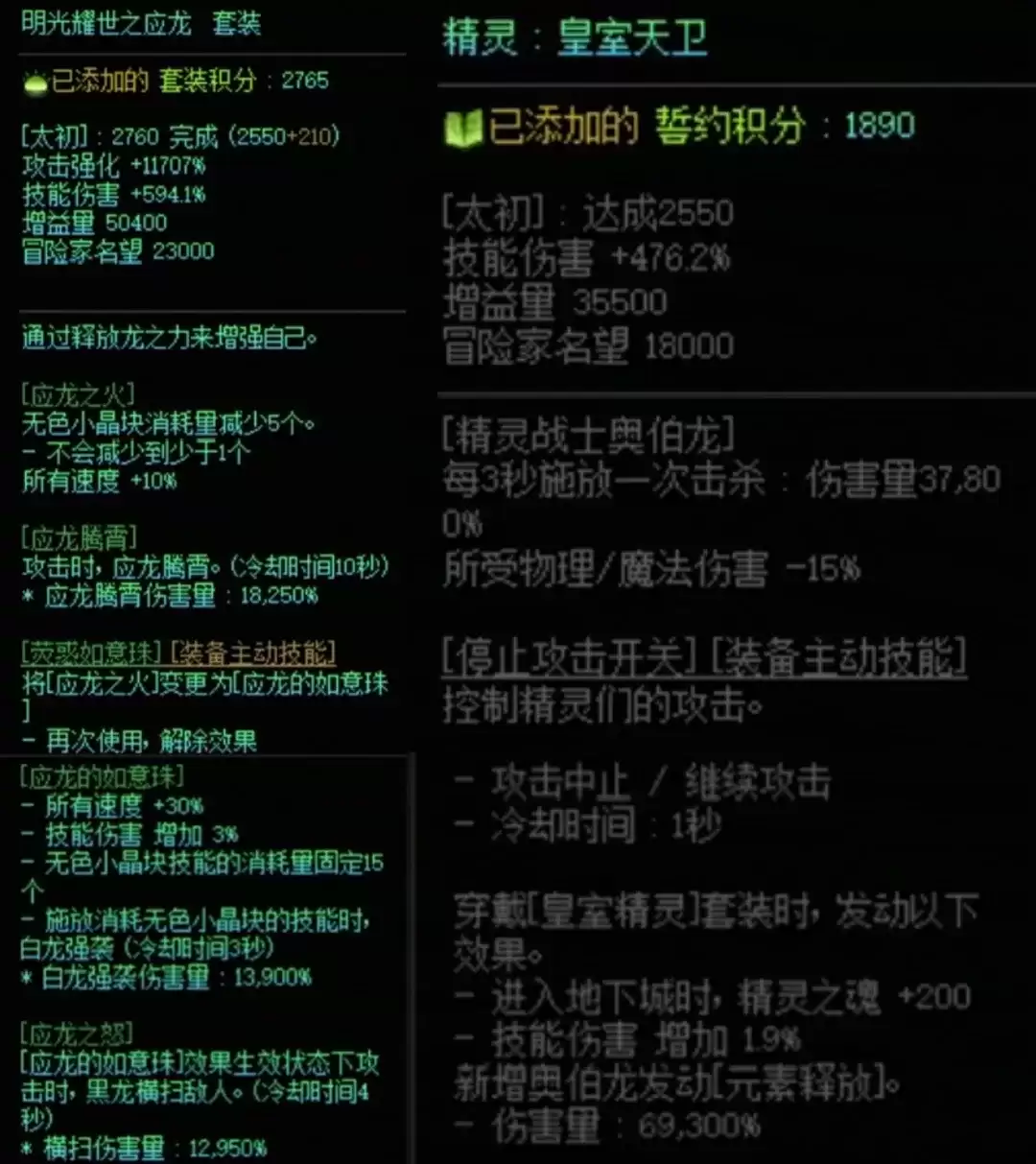 DNF龙战套加精灵属性搭配一览