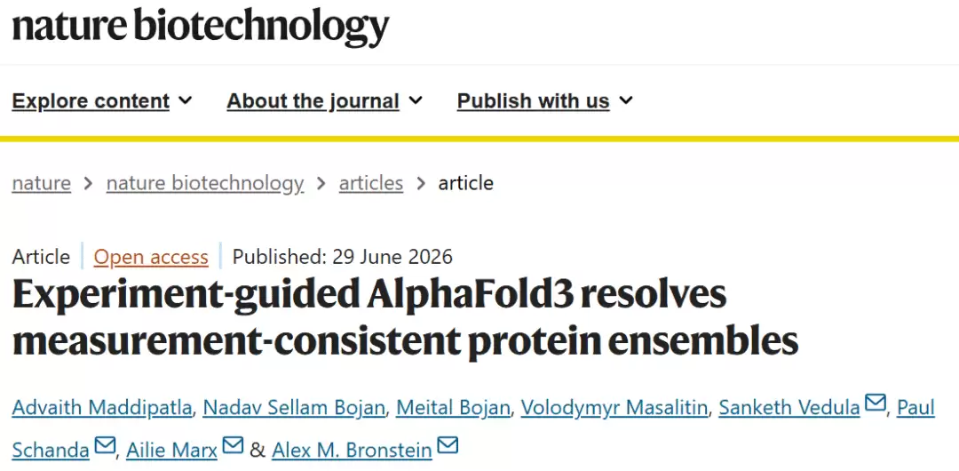 Nat. Biotechnol. | 实验引导AlphaFold3：获得与实验测量高度一致的蛋白质构象集合