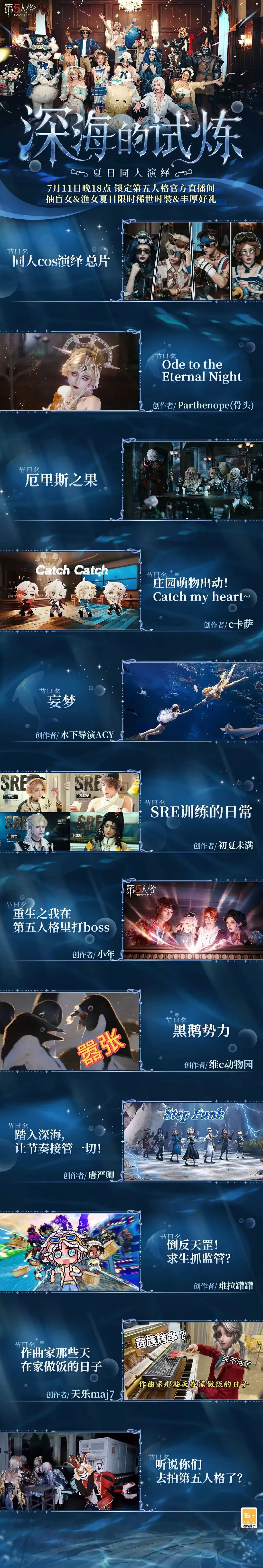 第五人格夏日同人演绎节目单献上