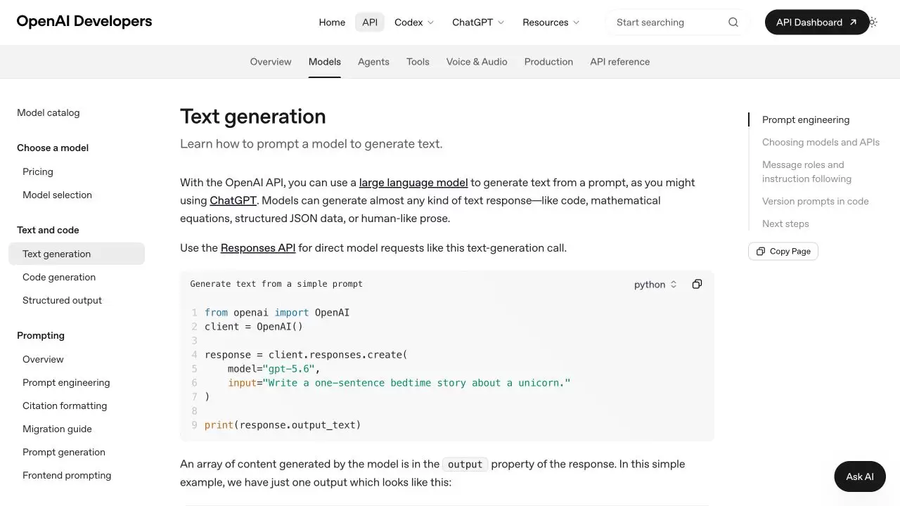 OpenAI Responses API 文本生成：入门教程