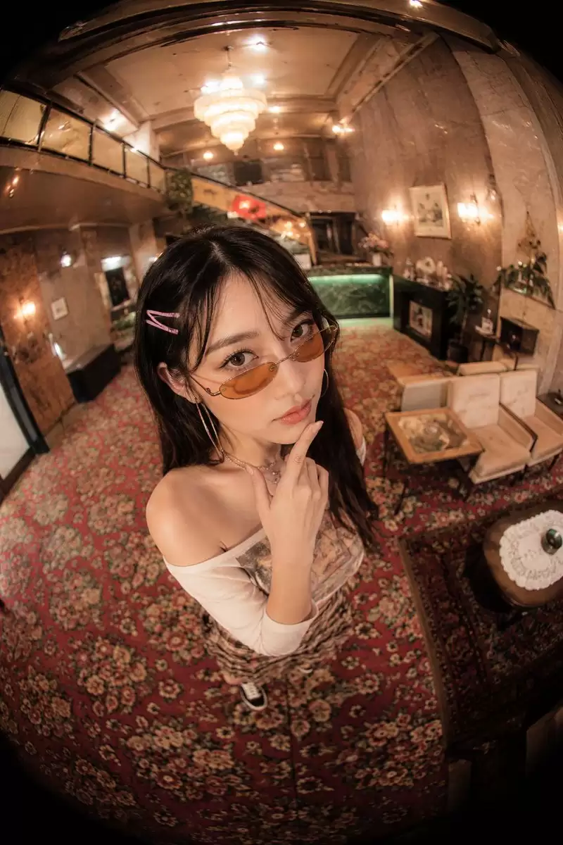 鱼眼镜头 复古酒店大堂人像