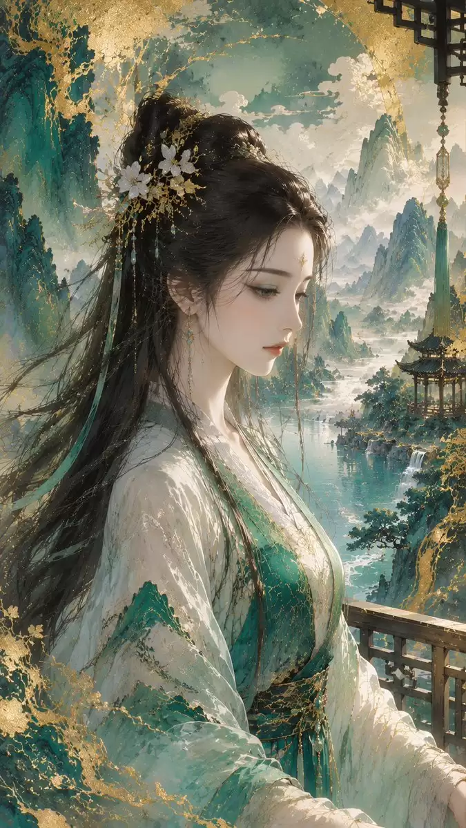 金箔矿物颜料东方插画风格