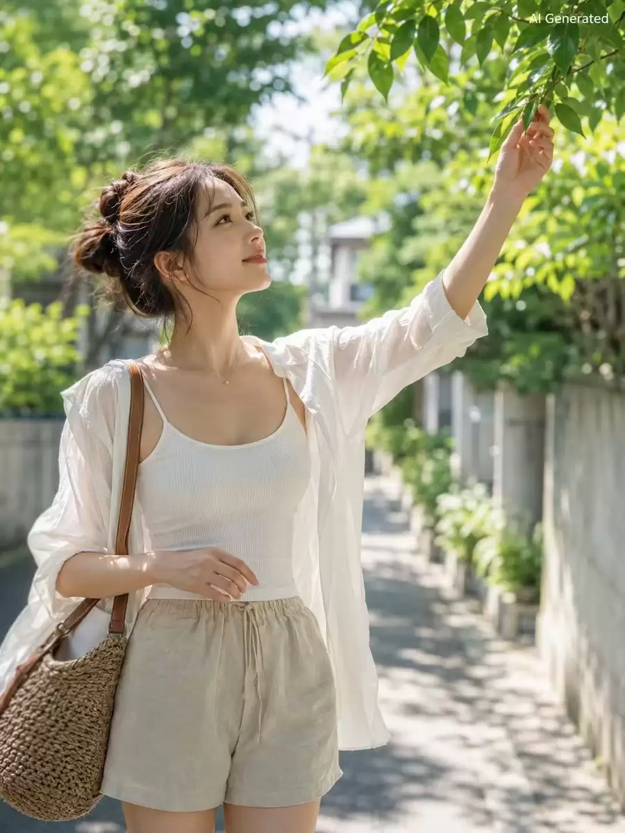 夏日住宅区街道女性肖像