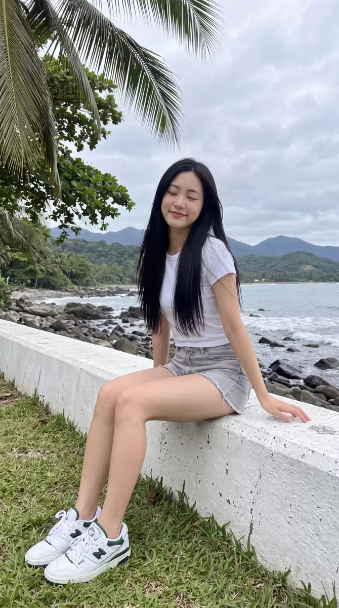 海堤上的东亚女性