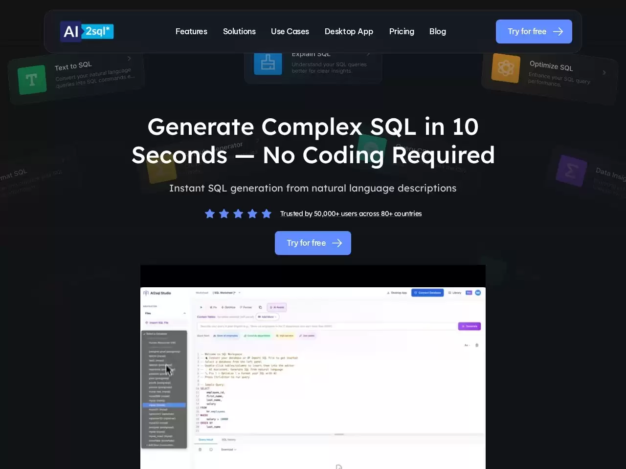 AI 2 SQL-ai驱动的SQL查询生成器使您能够快速构建SQL查询
