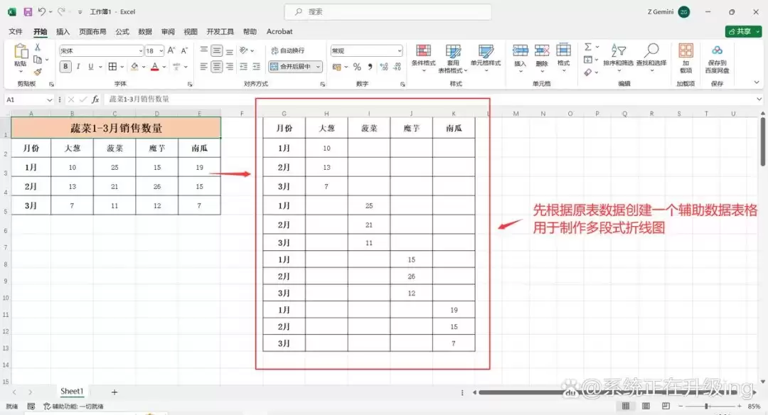 excel如何制作多段式折线图表