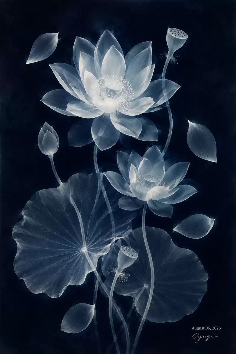 Translucent Lotus Cyanotype