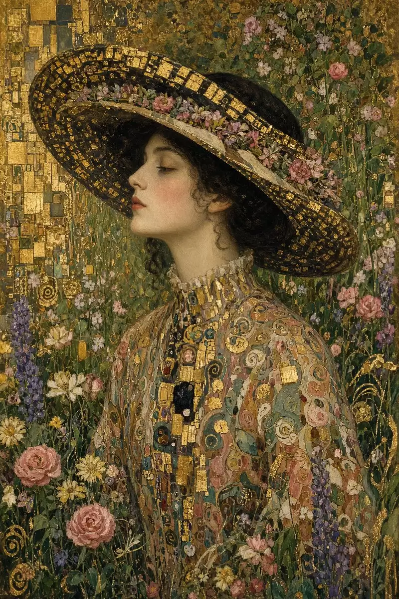 Klimt Style Woman Summer Garden