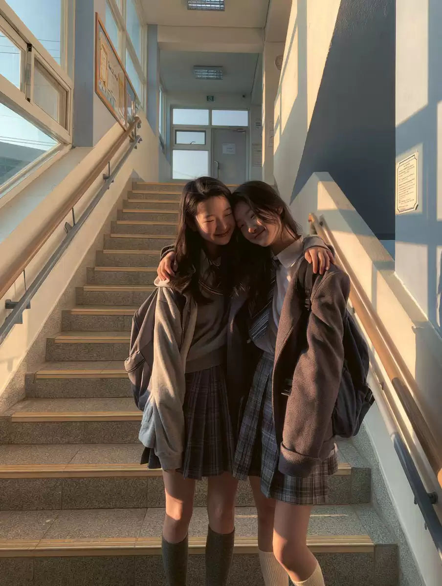 Realistic Korean School Stairwell Candid