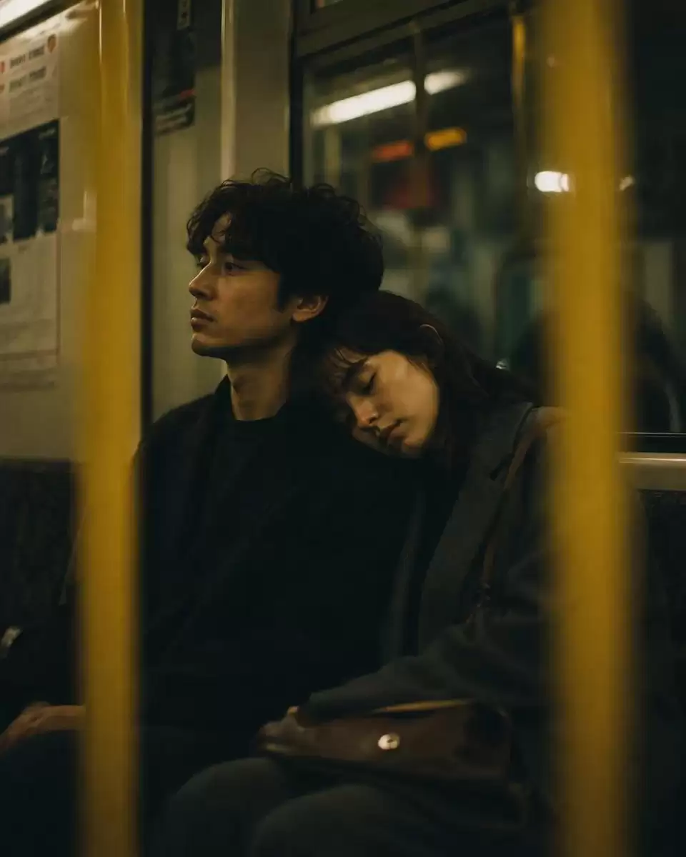 Cinematic Night Subway Couple Portrait