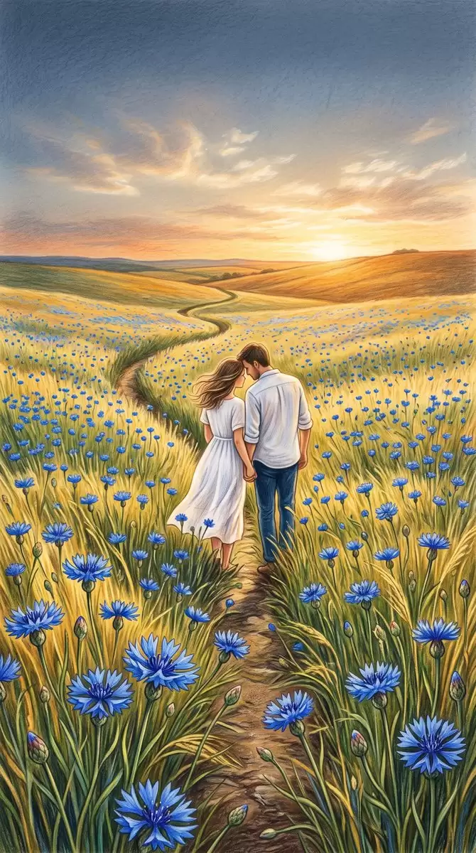 Colored Pencil Meadow Landscape