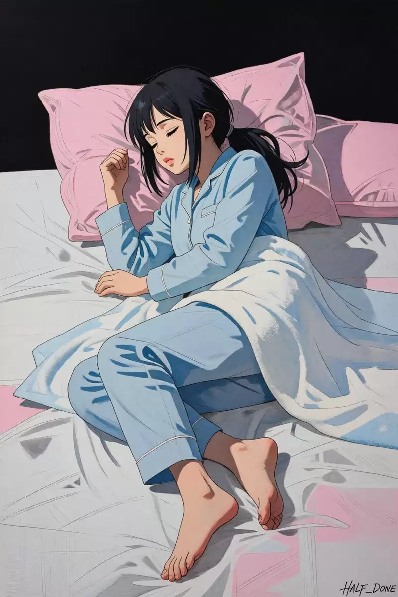 漆黑房间里熟睡的女孩