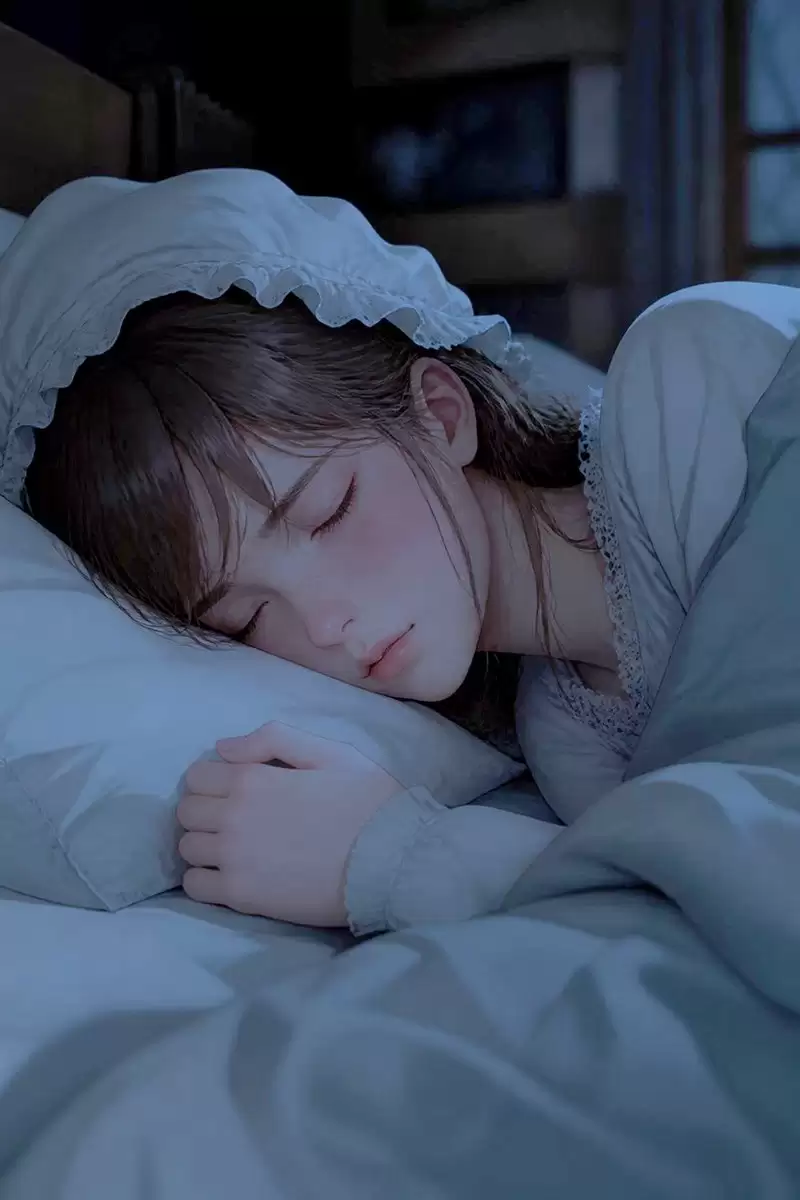 戴睡帽的熟睡女子