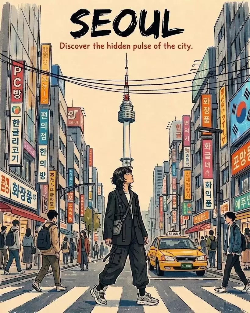 首尔与东京复古旅行海报