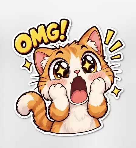 兴奋的可爱小猫 OMG 贴纸提示词怎么写-画面元素和风格参数