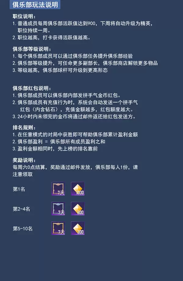 《台球王者》俱乐部说明