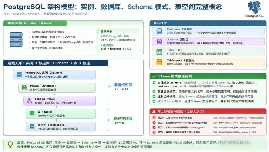 PostgreSQL 架构模型之实例、数据库、Schema 模式、表空间完整概念完整指南